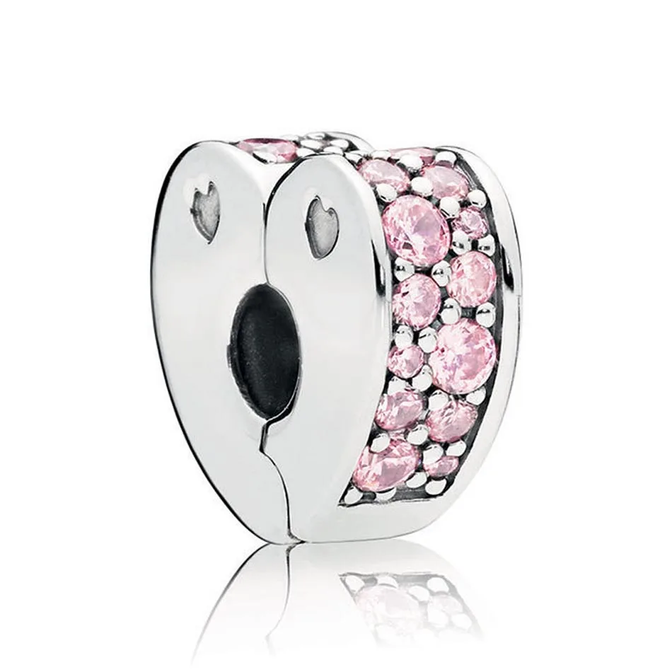 

Authentic 925 Silver DIY Jewelry Sparkling Pink Arcs of Love Clip Stoppers Charms fit Pandora Bracelet Bangle