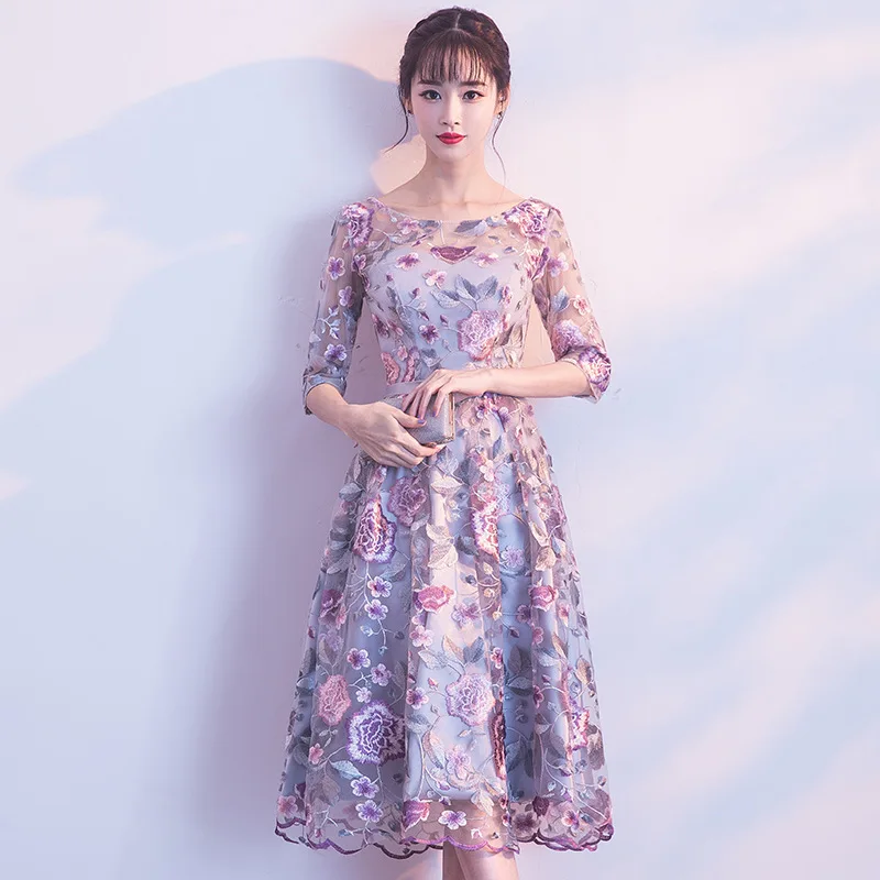 Oversize 3XL Фиолетовый Sexy Китайская вышивка женское платье-Ципао платье Vestidos Брюки Чинос Oriental свадебные вечерние платья