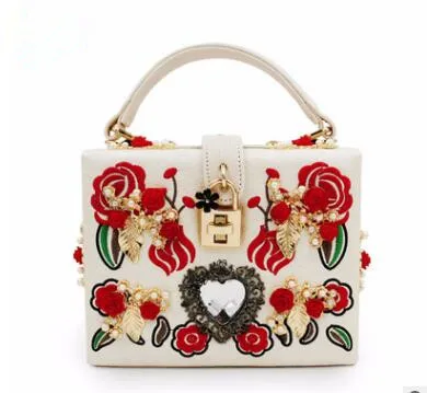 Роскошные Модные PU Вышивка Алмаз Красная роза цветок из бисера для женщин плеча сумки через плечо вечерние клатч - Цвет: White 1