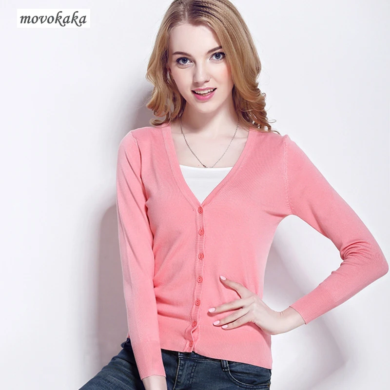 

MOVOKAKA Sweater New Plus Size Sweater Women Cardigan For Women Long Sleeve V-neck Cardigan Female 2018 Slim Cardigan Female 4XL