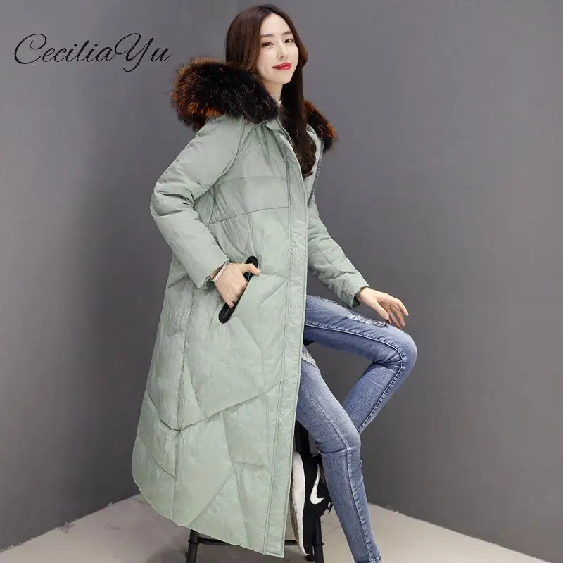 Hiver Clair À vert Le Capuche Bas Noir Épaississement Genou Arrivée 2018 Vers D'hiver Femme Cheveux Longue Grand Nouvelle Manteau Veste Col x0p1fIqR
