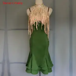 Новая детская танцевальная одежда для представлений пикантные облегающее платье со стразами Для женщин девочек латинских бальных танцев