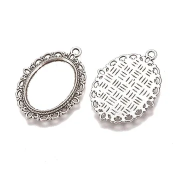 

Pandahall 10pcs Antique Silver Oval Zinc Alloy Pendant Settings for Cabochon & Rhinestone, DIY Findings for Jewelry Making F70