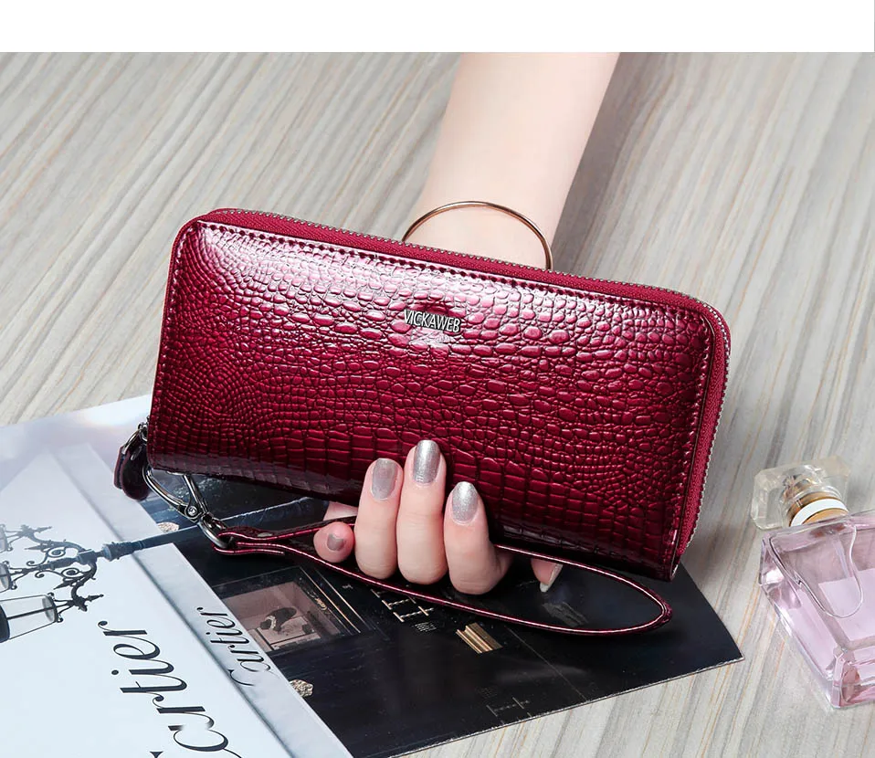 VICKAWEB Wristlet Wallet Purse Genuine Leather Wallet Female Long Zipper Women Wallets Card Holder Clutch Ladies Wallets AE38-007