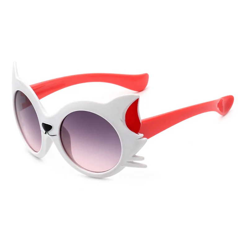 white red Кошачий глаз животных мультфильм круглые милые детские солнцезащитные очки UV400 для мальчиков девочек малышей милые детские высококачественные очки для детей - Цвет линз: white red