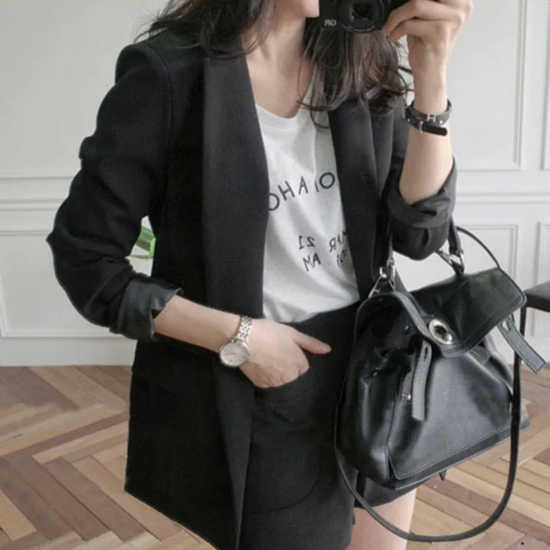 

Women Solid Black Blazer Ladies Casual Jacket Long Sleeve One Button Pocket Ladies Blazers Work Wear 2018 High Quality