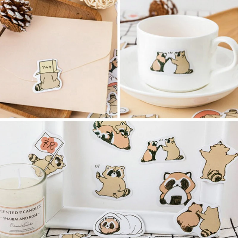 

Cute Raccoon Paper Small Diary Mini Japanese Cute Box Stickers Set Scrapbooking Cute Flakes Journal Stationery