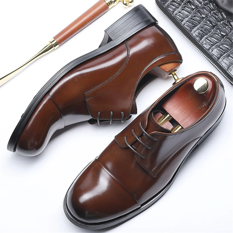 

Men Genuine leather brogue Business Wedding banquet shoes casual flats shoes vintage handmade oxford shoes for men black 2019