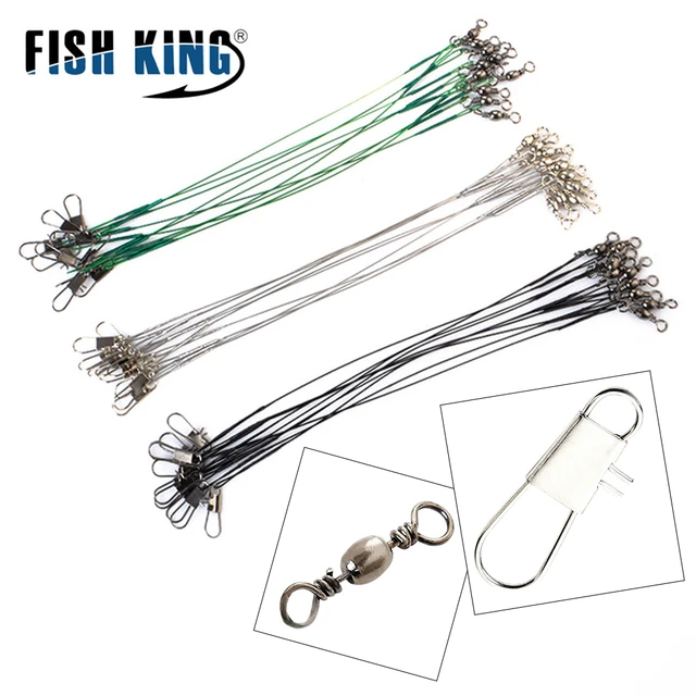 FISH KING 30lb 10pcs Fishing Line Steel Wire Leader With Rolling Swivels  Duo-Lock Snap Anti-bait Carp Fishing Wire - AliExpress