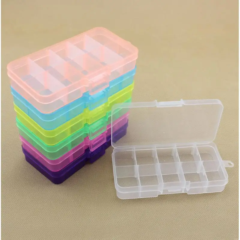 

Plastic Storage Box Bead/Pills Organizer 10 Grids Adjustable Transparent for Small Component Nail Art Tip Case Jewelry Tool Box