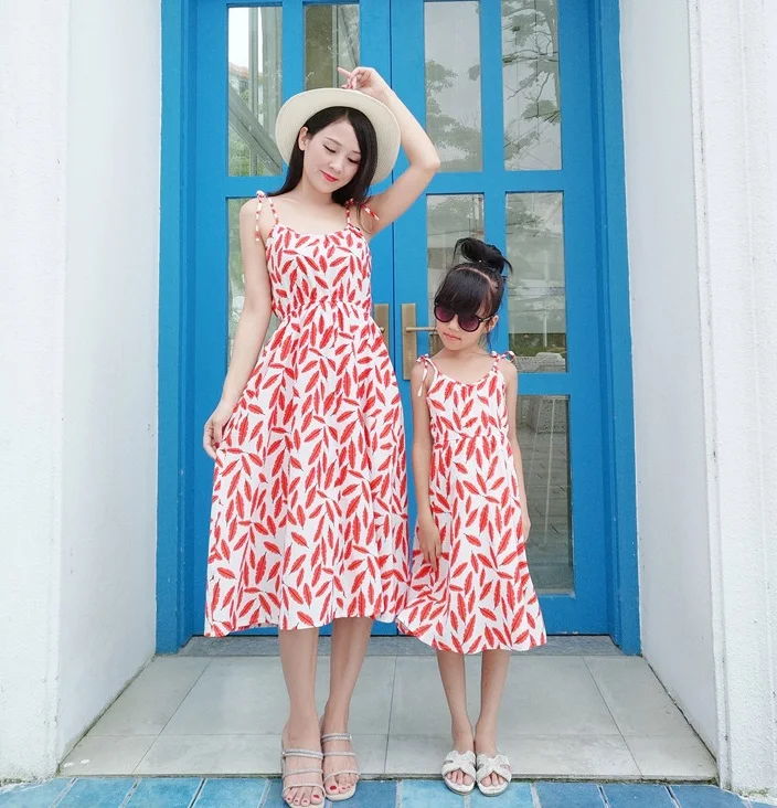 

tank leaf mother daughter dresses family look mommy and me clothes family matching outfits mom mum mama and baby dress clothing