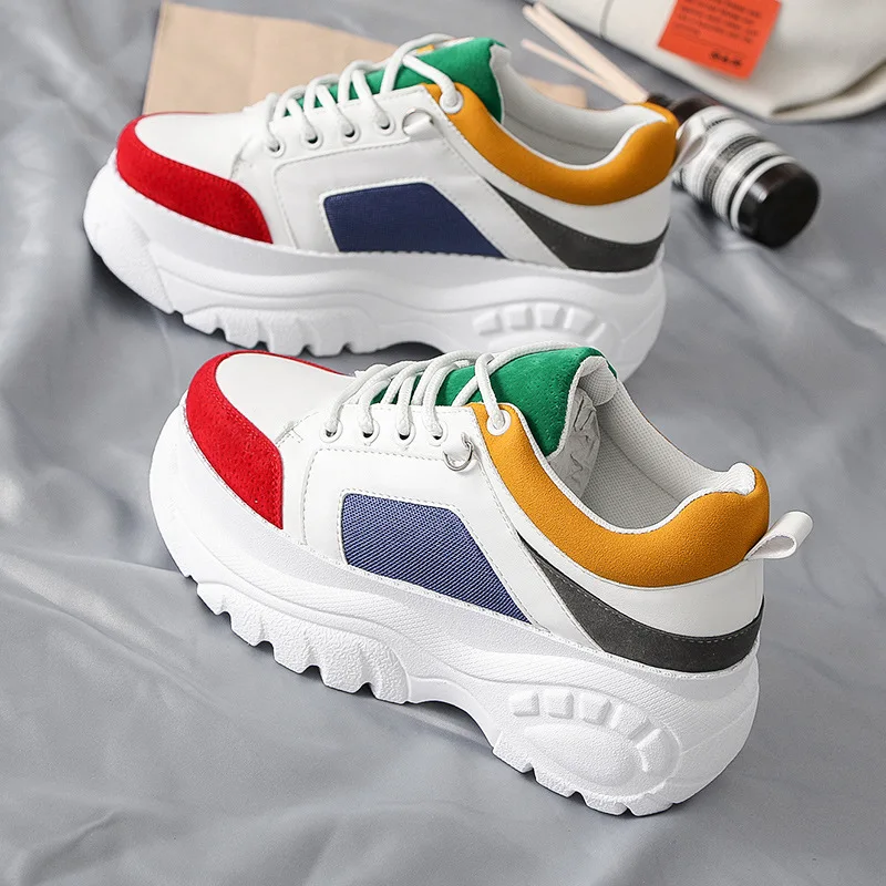 Krasovki Sneakers Women Color Stitching Fashion Lace Thick Bottom Breathable Dropshipping Muffin Bottom Causal Women Shoes