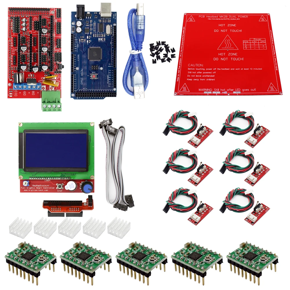 RepRap RAMPS 1 4 комплект с МЕГА 2560 r3 + Heatbed MK2B 12864 ЖК дисплей контроллер 5 шт. A4988 6
