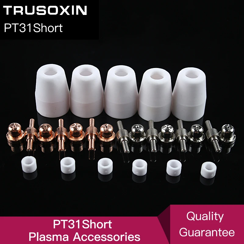 

40 pcs cutter consumables short tips and electrode gas ring and porcelain shiled cups for inverter plasma cutter PT31 torch