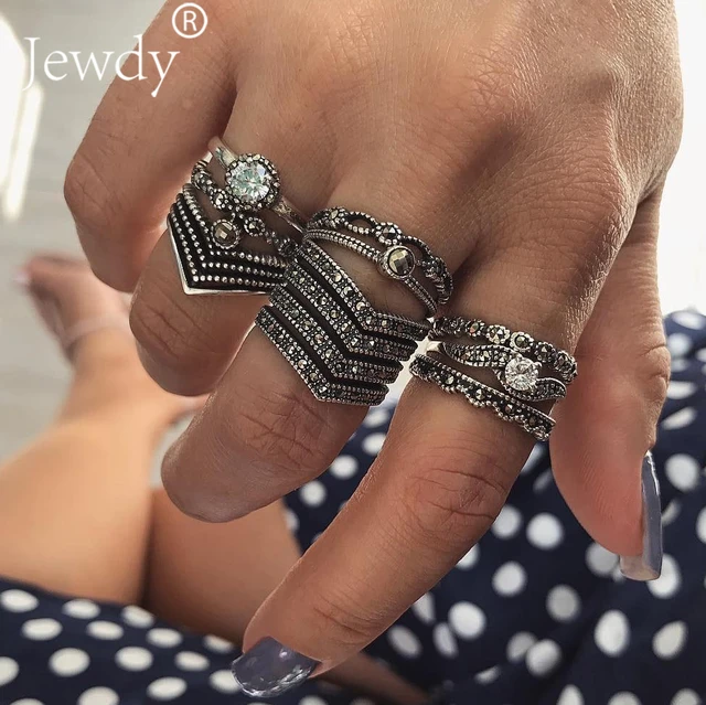 12PCS/Set Crystal Boho Vintage Flower Knuckle Midi Ring Sets For Women Rings Boh 12PCS/Set Crystal Boho Vintage Flower Knuckle Midi Ring Sets For Women Rings Boh