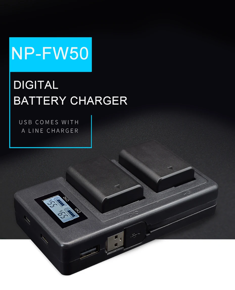 PALO NP-FW50 зарядное устройство для камеры npfw50 fw50 lcd USB двойное зарядное устройство для sony A6000 5100 a3000 a35 A55 a7s II alpha 55 alpha 7 A