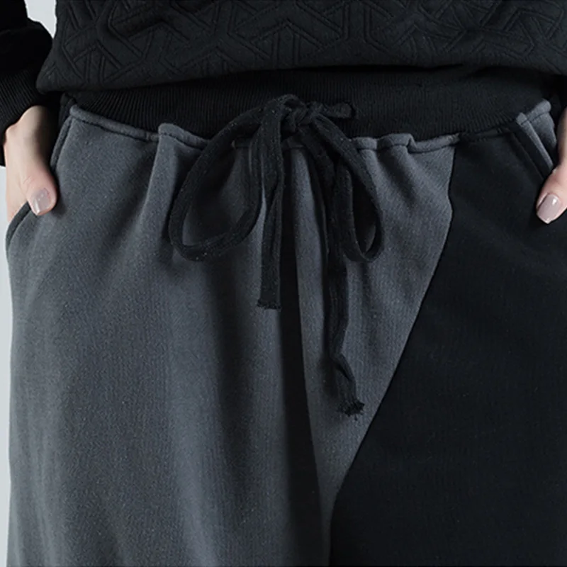 Женские штаны-шаровары в стиле хип-хоп, черные и серые Лоскутные цветные уличные брюки с низким шаговым швом и длиной до щиколотки, спортивные штаны с эластичной резинкой на талии