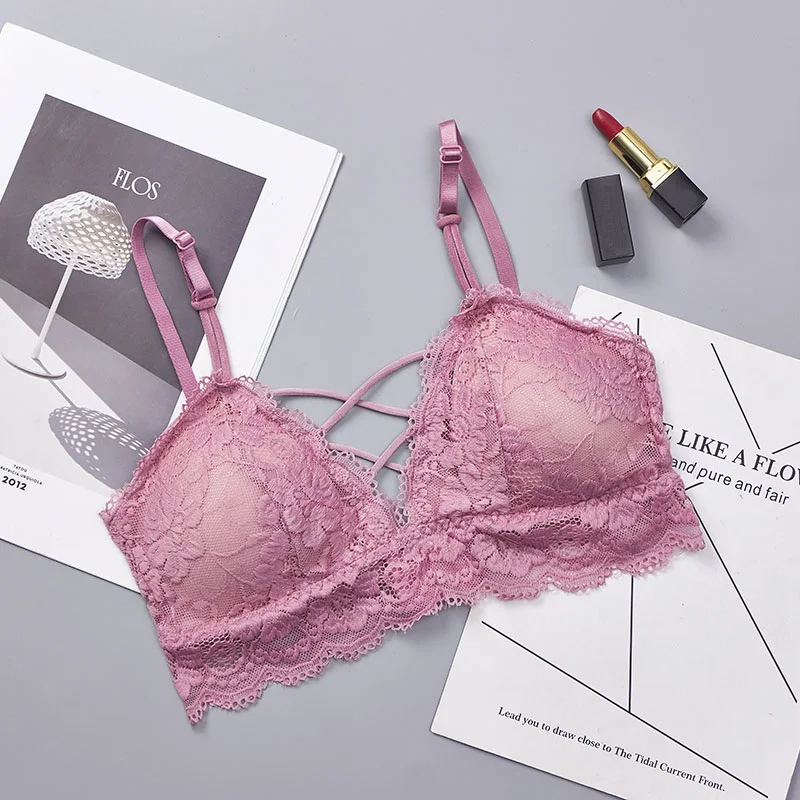 

Women's Lace Floral Bra Padded Bralette Bralet Sexy Bra Cross Sexy Bustier Tow Hook-and-eye Underwear Crop Tops
