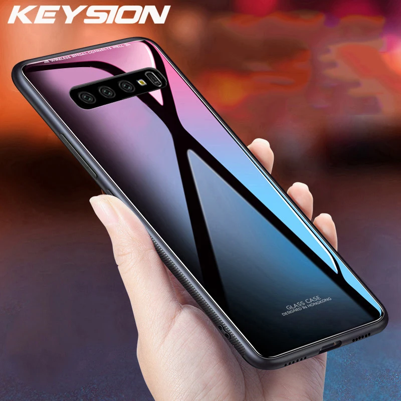 KEYSION For Samsung Galaxy S10 Plus S10e S10+ S9 S8 Case Luxury Glossy Tempered Glass Silicone Hard Cover Note 9 8 5G |