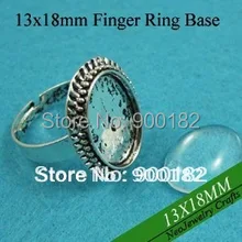 13x18 мм антикварная, серебряная, овальная Регулируемая кольцо+ подходящие кабошоны из прозрачного стекла