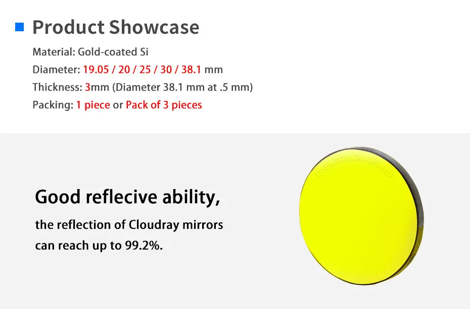 1 шт. 3 Силиконовое зеркало CO2 лазерной отражающее зеркало Si 19,05 20 25 30 38,1 мм Диаметр для лазерная резка, гравировальный станок