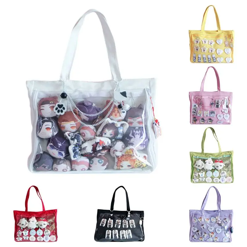 

THINKTHENDO New Fashion Women Shoulder Bag Canvas Transparent Girls Tote Handbag Messenger Bookbag