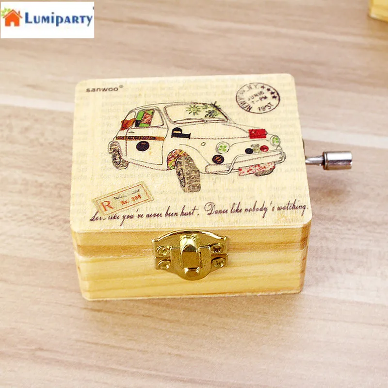 LumiParty Vintage Wood Mechanism Wind Up Musical Box Gift For Christmas