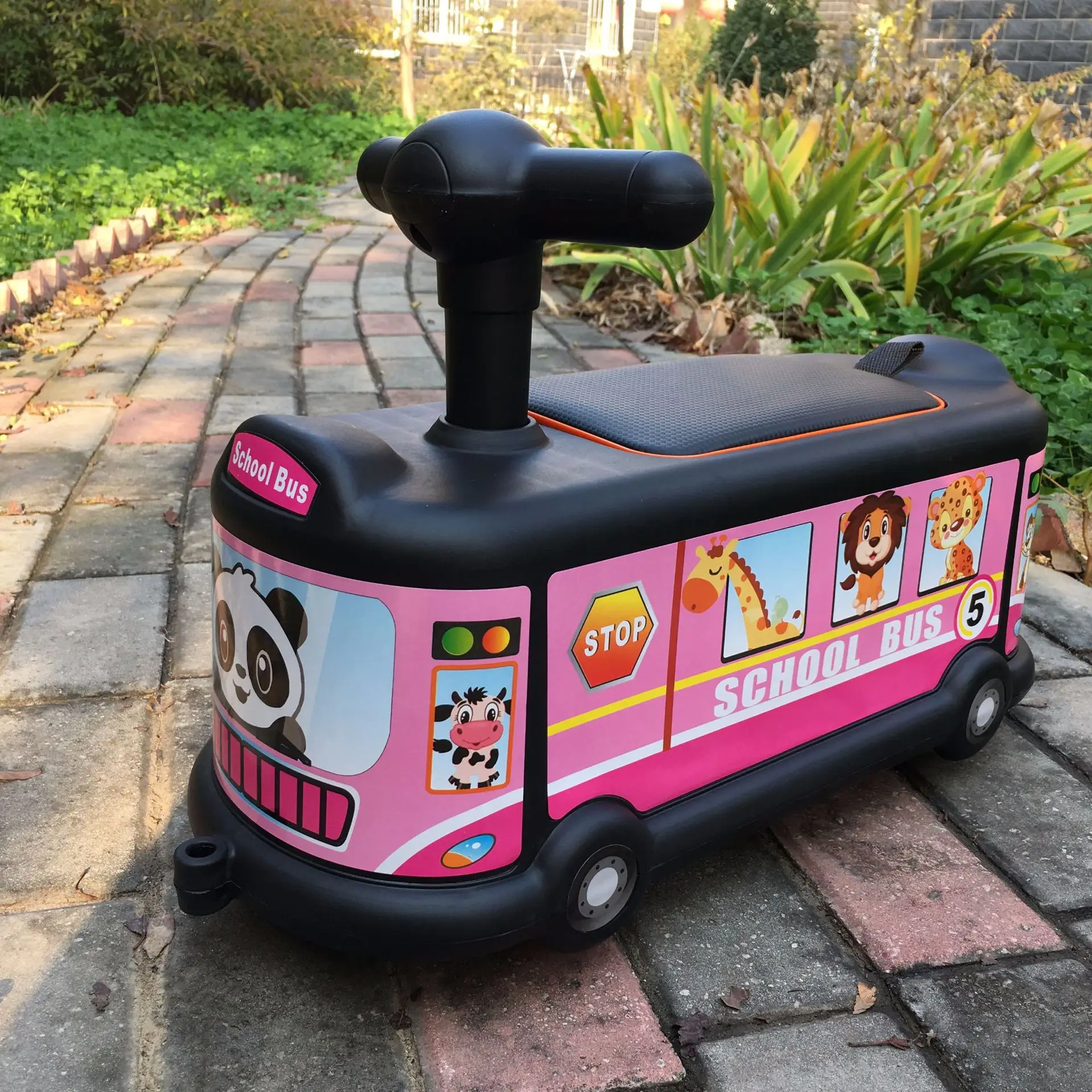 Детские игрушки машинка с рулем четырехколесный Универсальный бесшумный ходунки колеса дети кататься на игрушки, детская игрушка автобус - Цвет: pink school bus