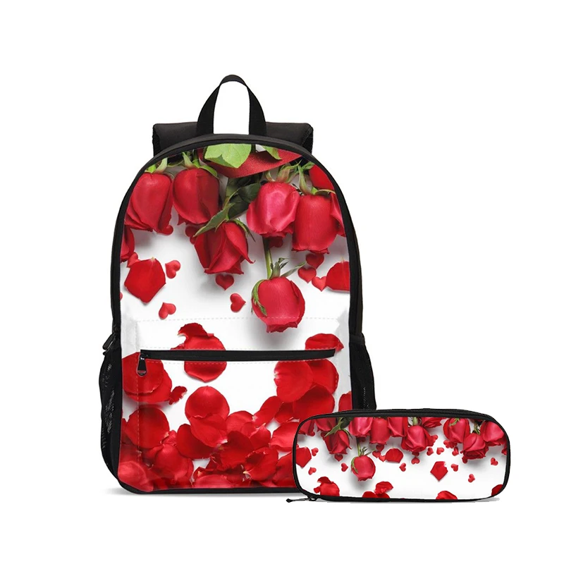 3pcs Set Backpack Women Casual Rose Floral Print Backpack Bookbags School Backpacks Bags For Teenage Girls Mochila Mujer - Цвет: 1-1