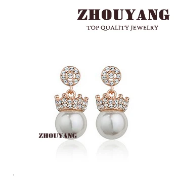 ZHOUYANG ZYE163 Imitation Pearl Rose Gold Color Stud Earrings Jewelry Made with Genuine Austrian Crystal Wholesale