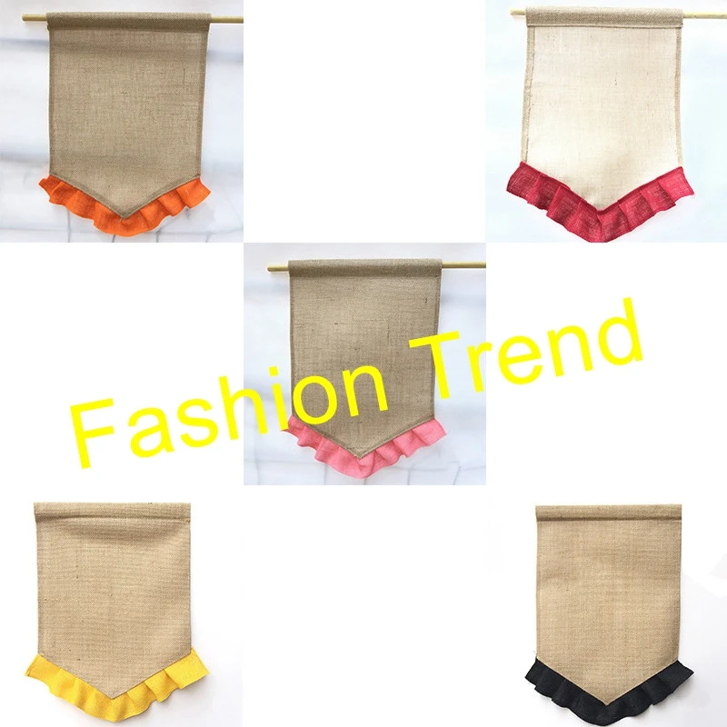 

10pcs/lot free shipping personalized burlap ruffle garden flag DIY yard outdoor decoration flags mixed colors good quality