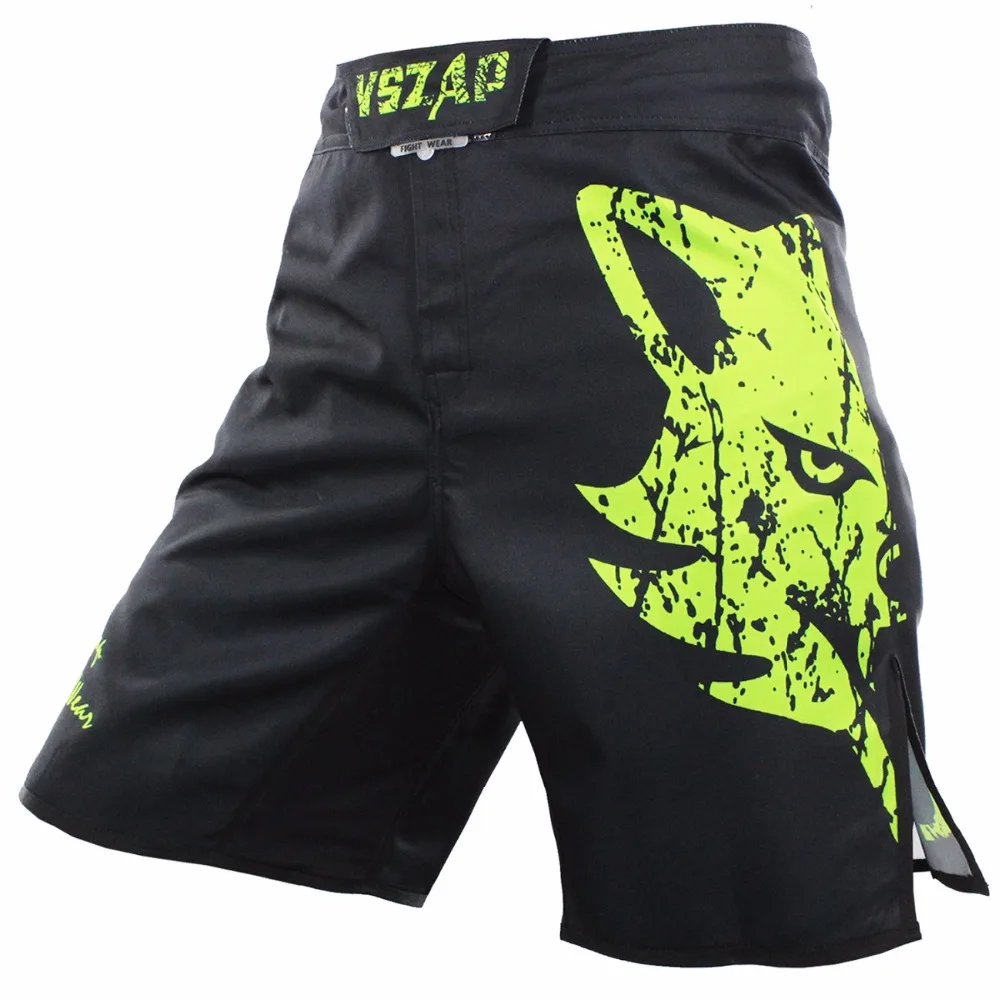 

Men's Muay Thai Boxing Shorts Green Wolf Printing MMA Shorts Fight Grappling Short Kick Gel Thai Boxing Shorts MMA Boxe Pants