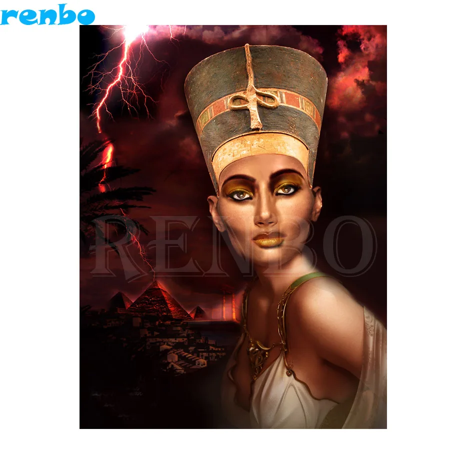 

DIY PHOTO CUSTOM,Diamond Painting Cross Stitch 5D Full Square Drill Resin Mosaic Diamond Embroidery Egypt Nefertiti woman Decor