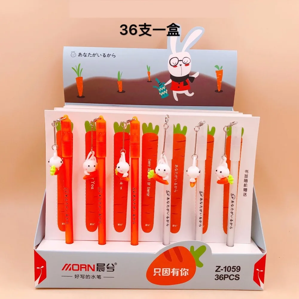 

36pcs/pack Carrot Rabbit pendant gel pen Korea creative water pencil signing pen students gift prize pen