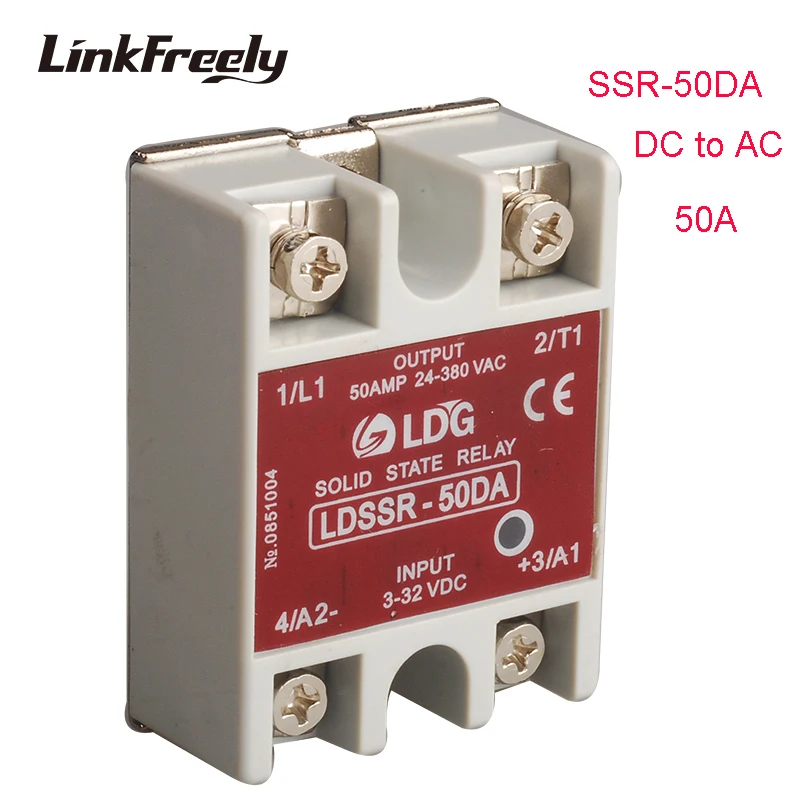 

SSR-50DA DC AC Solid State Relay 50A 24V -280VAC Output Input: 3V 3.3V 5V 12V 24V 32V Relay Switch Board SSR 50DA 40DA 10DA
