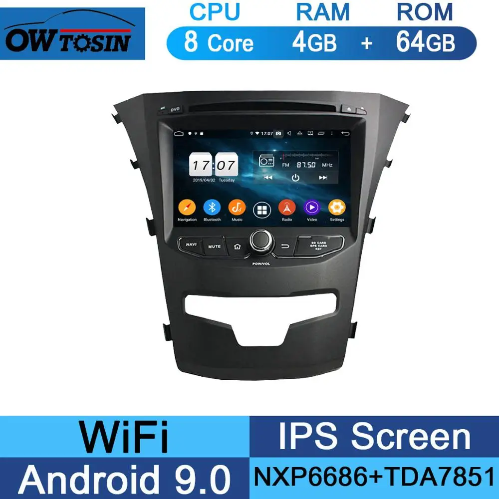 " ips 1024*600 8Core 4 Гб+ 64 ГБ Android 9,0 Автомобильный DVD плеер для SsangYong Korando 2013 радио gps попугай BT - Цвет: 64G