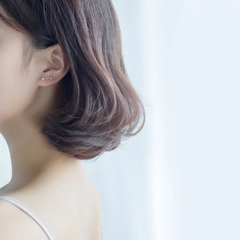 MloveAcc Real 990 Silver Ball Stud Earrings for