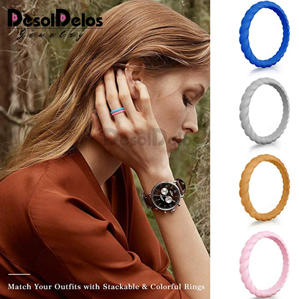 

DD 3mm Thin and Braided Silicone Ring Hypoallergenic Crossfit Flexible Twist Rubber Finger Ring For Women Wedding Rings