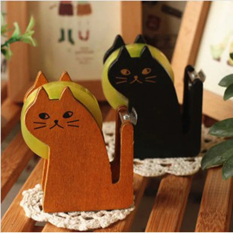 Винтажная деревянная Милая Лента Диспенсер резак Каваи кошка офисный аксессуар