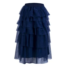 Женское многослойное длинная юбка в пол из тюля юбка принцессы балетная пачка для танцев с оборками для выпускного вечера однотонное кружево