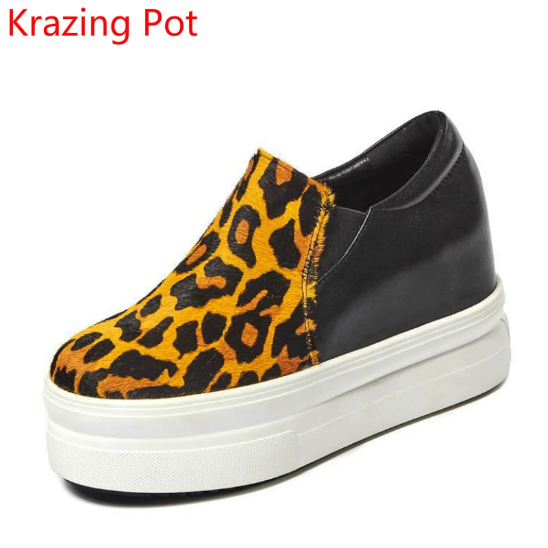 

2018 Superstar High Quality Horsehair Slip on Leopard Round Toe Sneakers Mixed Colors Causal Shoes Women Vulcanized Shoes L50