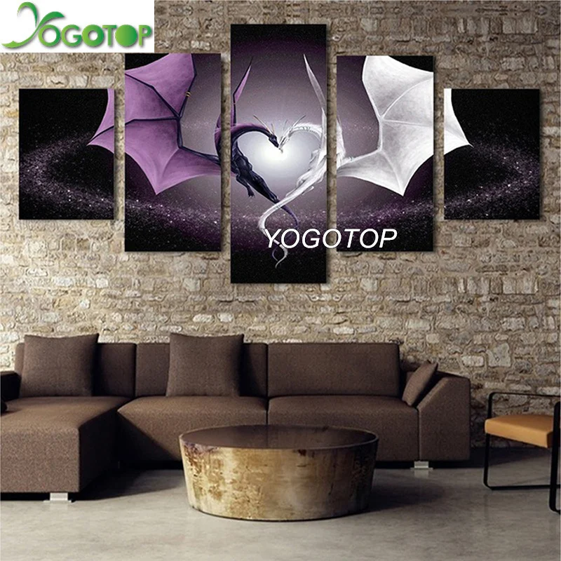 

YOGOTOP 5 Panel Dragon Love Pictures Of Rhinestones 5D Diy Diamond Painting Mosaic Diamond Embroidery wall Stickers ML766