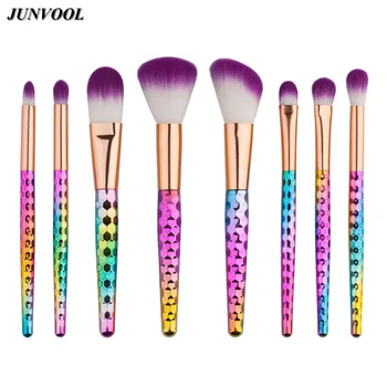 

8PCS Rainbow Makeup Brushes Set Tools Purple Hair Make-up Toiletry Kit Cosmetic Foundation Eyeshadow Blusher Wave Handle Brush