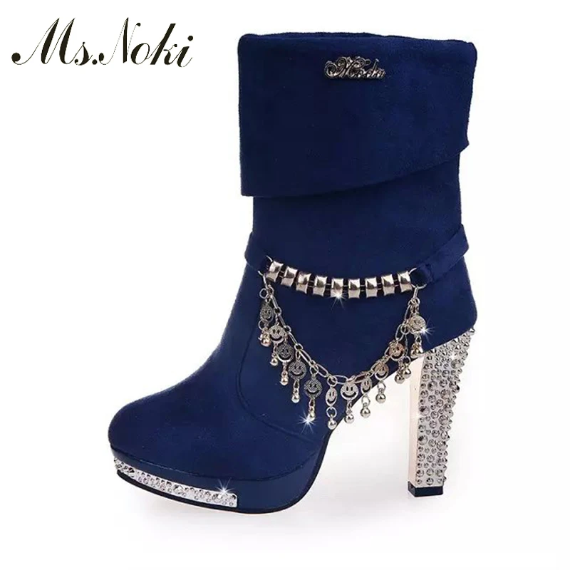 blue fur boots
