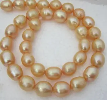 

HOT 11-13MM NATURAL SOUTH SEA GOLDEN YELLOW PEARL NECKLACE 925silver GOLD CLASP 18 "