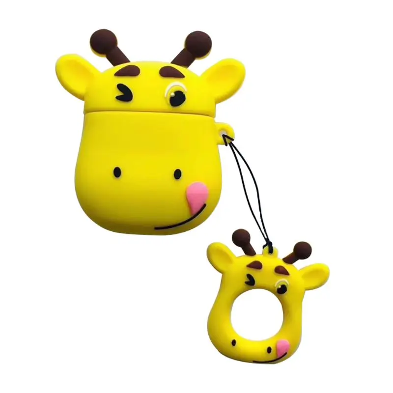 

Good New Cute Giraffe Pattern Soft Silicone Protective Cover Shockproof Case Skin with Lanyard for Airpods 1/2 Charging Box