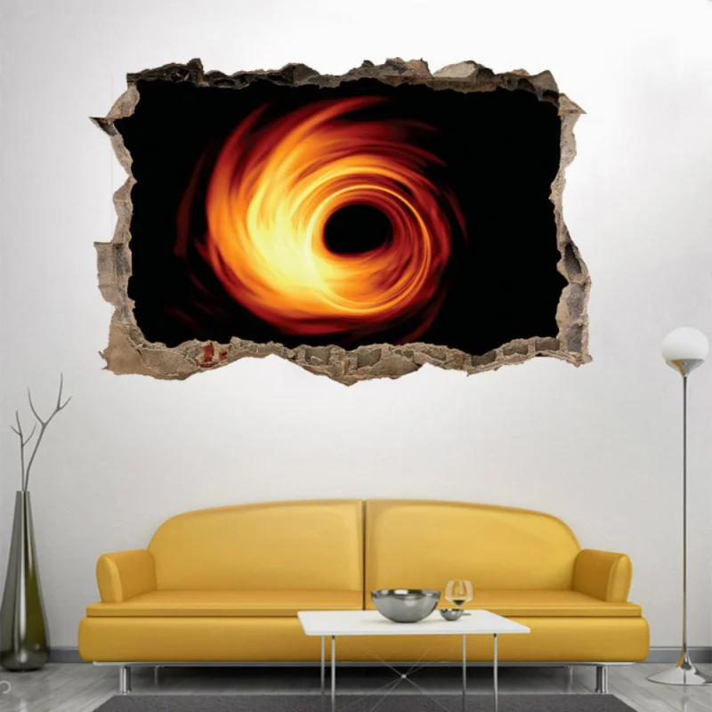 60*45CM Black Hole Nursery Kids Bedroom Decals Broke 3D Removable Home