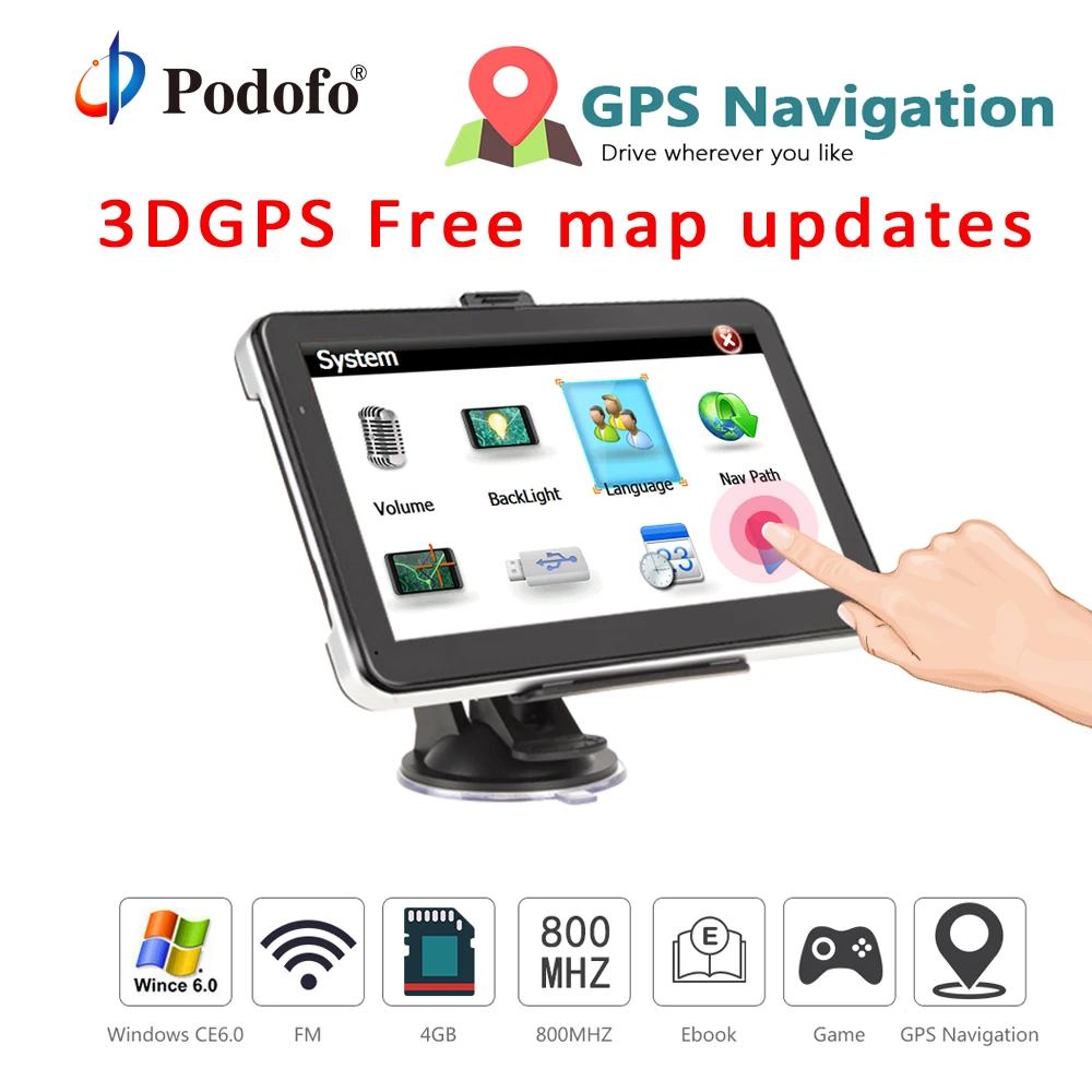 

Podofo 7 inch Car GPS Navigation HD Capacitive Screen Win CE Media Capacitive screen FM 8GB Vehicle Truck GPS Car navigator
