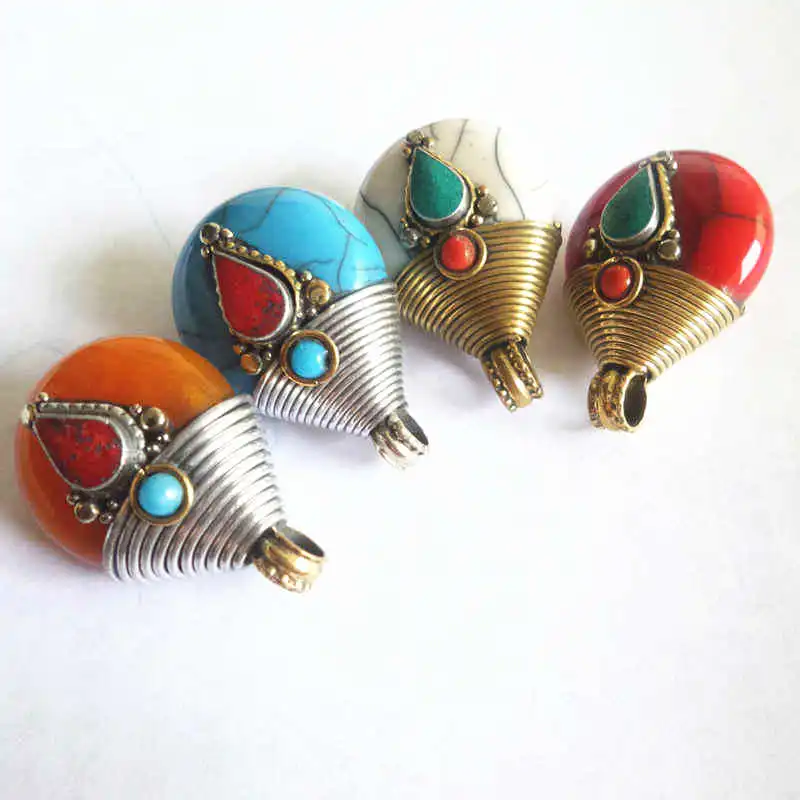 

TBP702 Tibetan Copper Capped Simulant Resin Beeswax Pendant vintage drop pendant Multi Colors