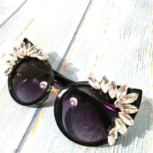 Vintage Small Round Diamond CAT Sunglasses Women Brand Designer Fashion punk Colorful Rhinestone Shades UV400